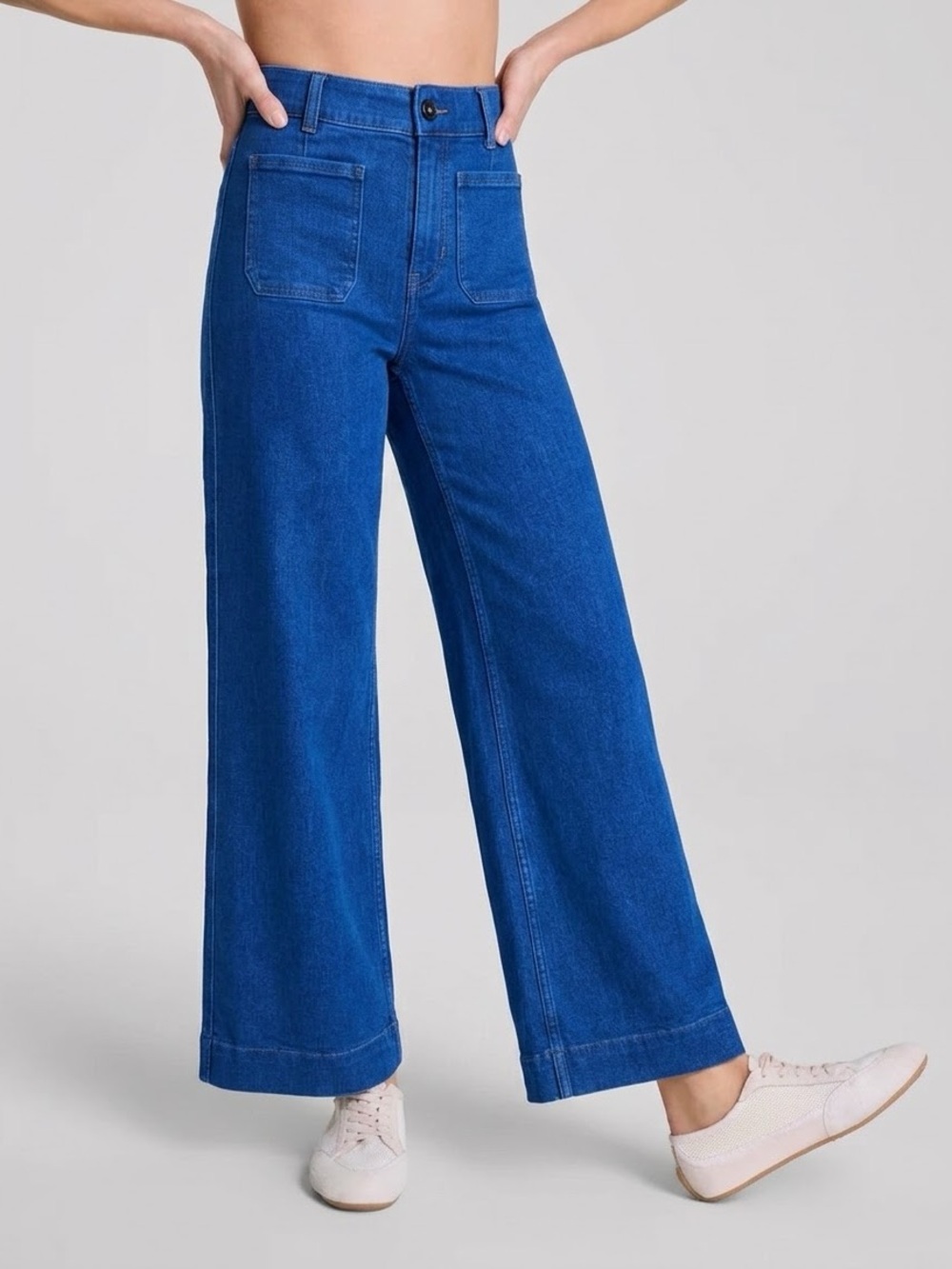 SPANX Women’s Cropped Wide Leg Patch Pocket Denim Jeans - Blue, Medium